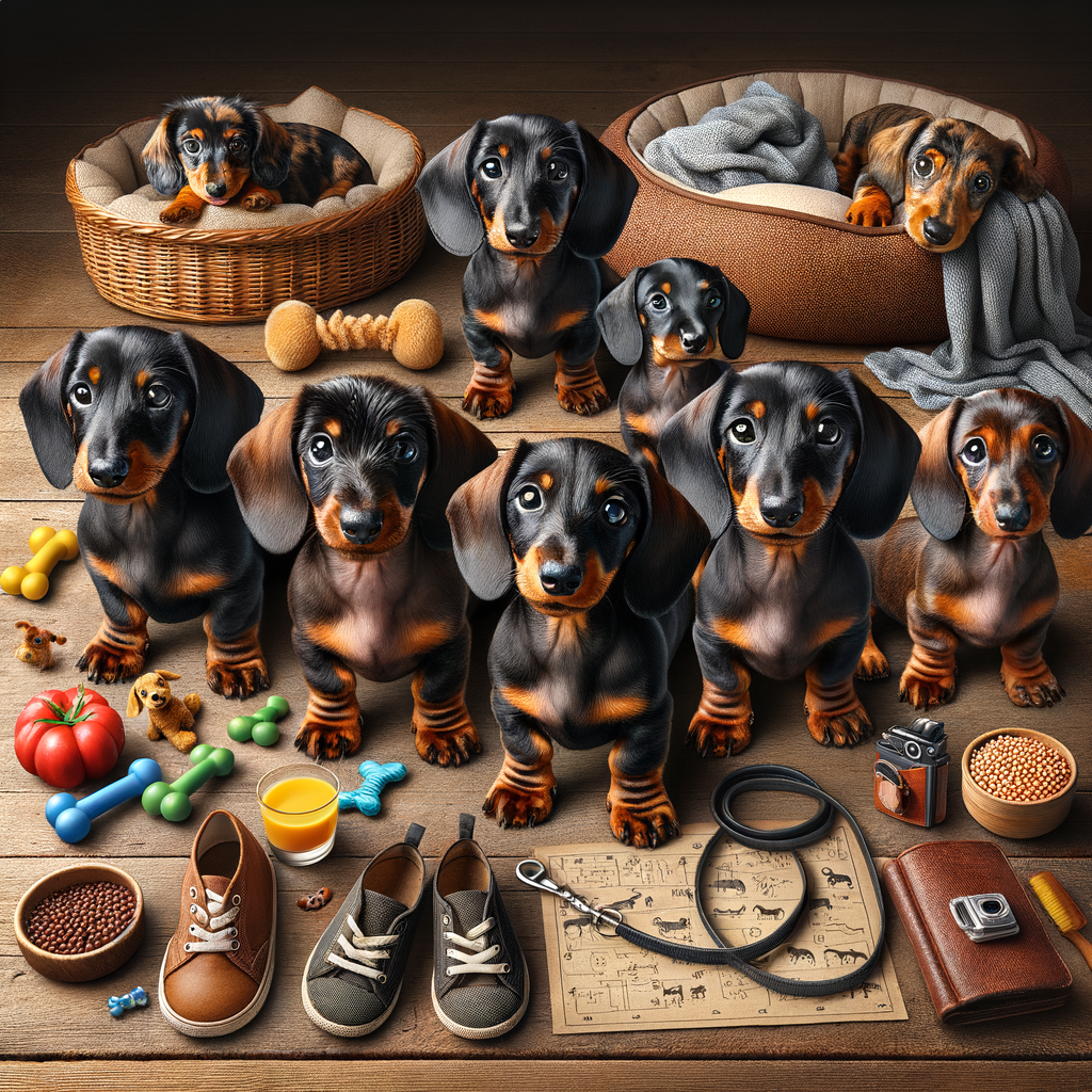 Cute Dachshund puppies showcasing Wiener dog characteristics and Dachshund breed temperament, perfect representation of Dachshund dog care and raising a Dachshund, embodying Dachshund delights.