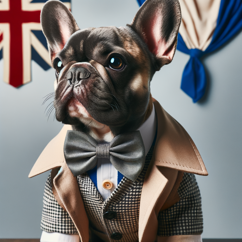 Stylish French Bulldog showcasing pet fashion trends with chic French Bulldog accessories and clothing including dog bow ties and bandanas, highlighting the latest French Bulldog fashion and dog fashion trends.