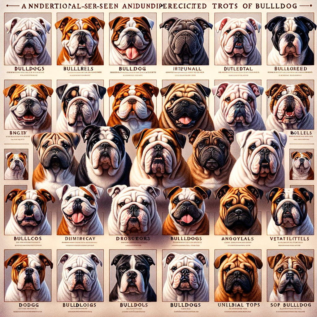 Collage of unique and rare bulldog breeds from around the globe, showcasing the diversity of lesser-known bulldog varieties and emphasizing different bulldog types worldwide.