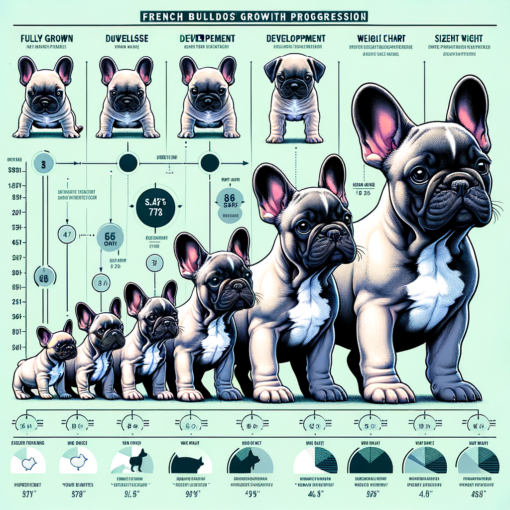 French Bulldog growth chart illustrating size comparison from puppy to adult, including detailed weight guide and size predictions for each growth stage, providing a complete French Bulldog development guide.
