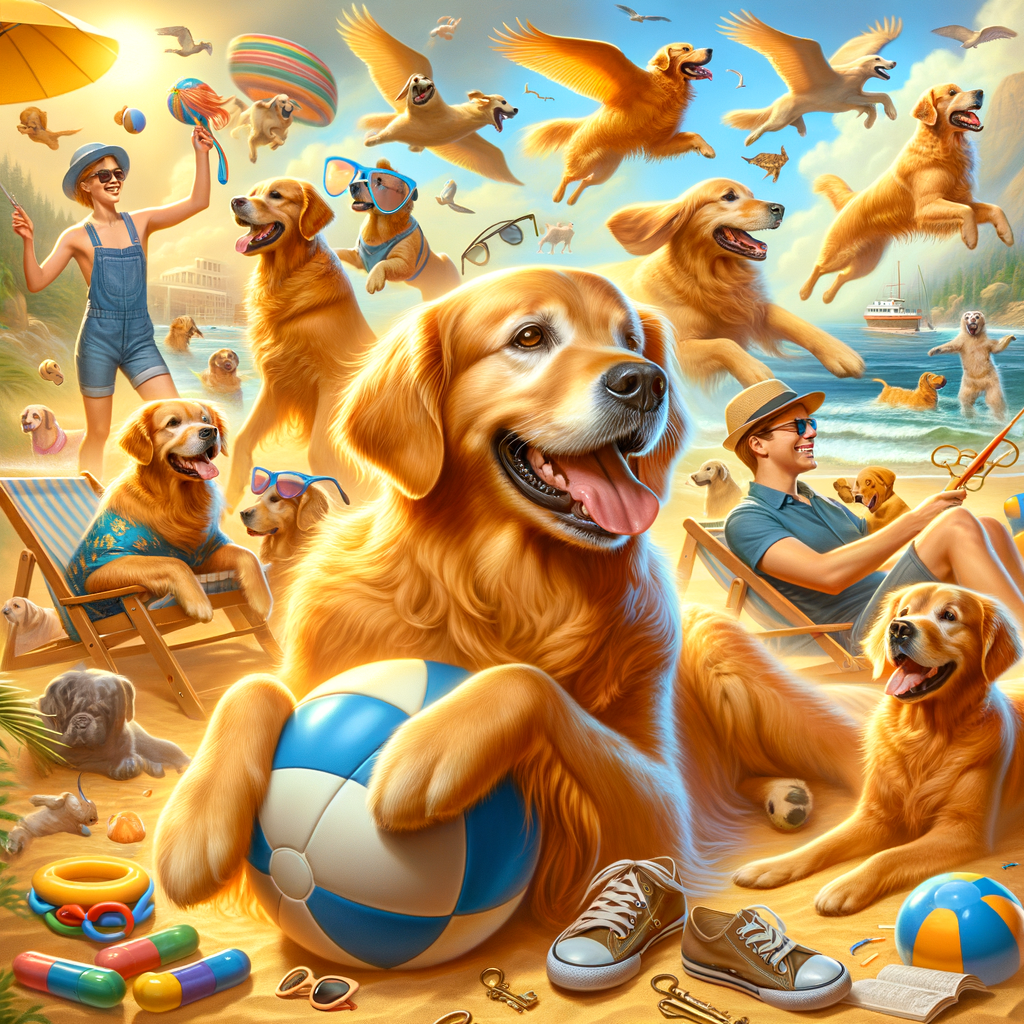 American Golden Retrievers enjoying fun activities, showcasing the joy and unique experiences of Golden Retriever adventures, embodying the spirit of America's sweetheart dogs.