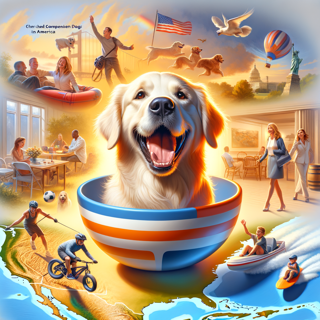 Golden Retriever joyfully participating in outdoor activities, showcasing Golden Retriever Adventures and the fun experiences of America's Sweetheart Dogs.