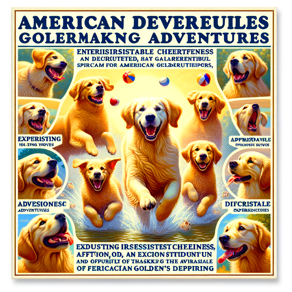 Golden Retriever adventures showcasing America's sweetheart dogs engaging in fun activities, radiating joy, love, and excitement, capturing the essence of American Golden Retriever experiences.