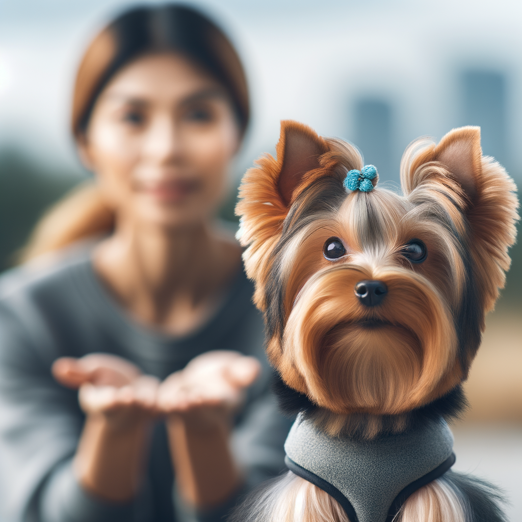 Professional dog trainer showcasing Yorkshire Terrier training triumphs, emphasizing Yorkshire Terrier behavior, obedience, and unique breed traits while providing valuable training tips for Yorkshire Terriers.