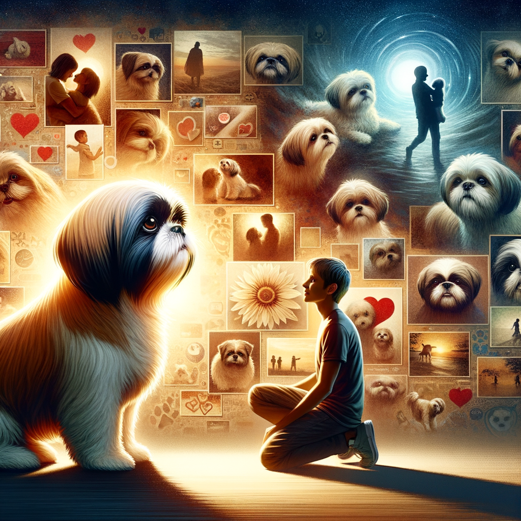 Shih Tzu lovingly gazing at its owner, symbolizing Shih Tzu love, loyalty, companionship and devotion, with a backdrop of inspiring Shih Tzu stories and heartwarming dog tales.