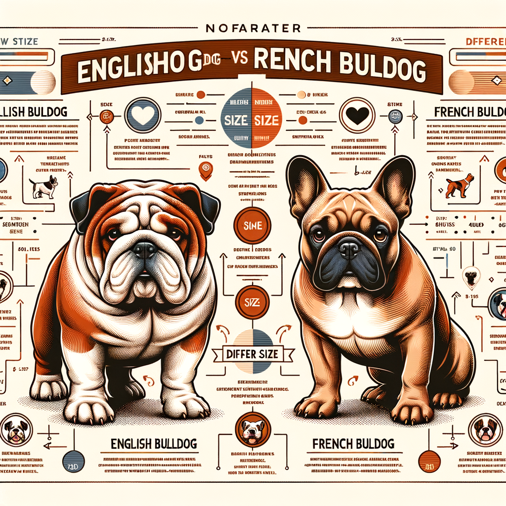 Infographic comparing Bulldog breeds, specifically English Bulldog vs French Bulldog, highlighting key Bulldog breed differences and characteristics for a comprehensive understanding of Bulldog breeds.