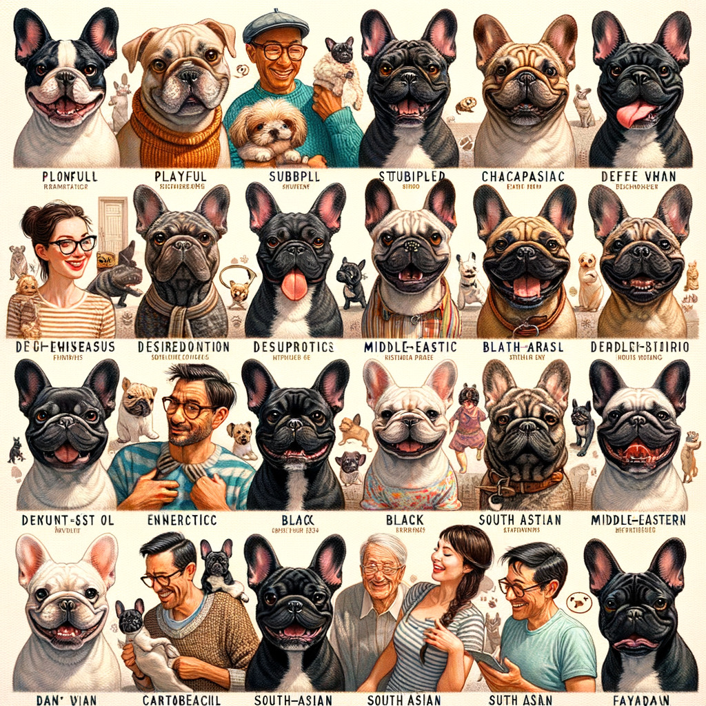 Collage of French Bulldog characteristics and behavior, showcasing owner experiences, temperament, personality traits, anecdotes, and stories about life with a French Bulldog.