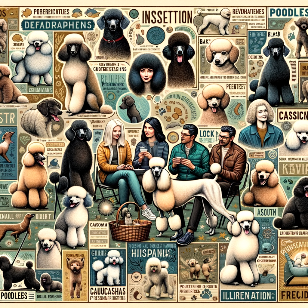 Collage showcasing Poodle characteristics, behavior, and temperament, with Poodle owners' stories, anecdotes, and breed information for a comprehensive understanding of Poodles.